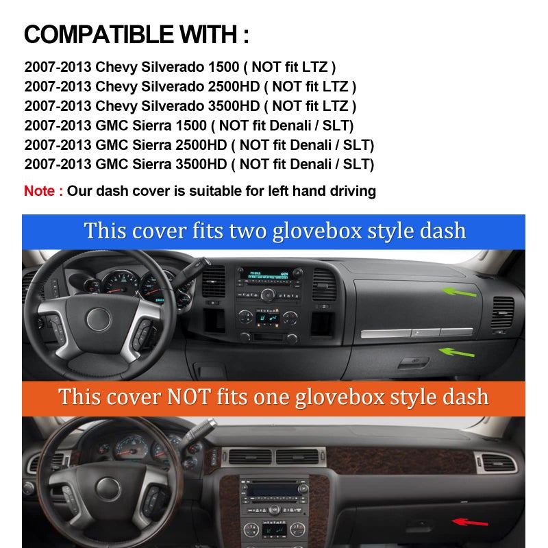 HanLanKa Dashboard Cover for GMC Sierra and Chevrolet Silverado- Fits 2007-2013 Models with Two Glove Boxes. Custom Fit Dash Mat, Won't Break Dash Sensors(Premium Carpet, Beige) - Image 2